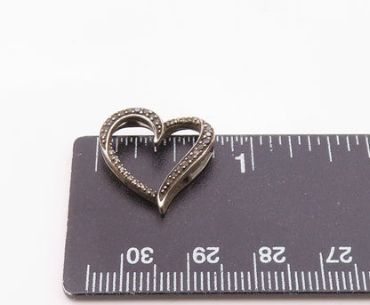 925 Silver  Vintage Genuine Black & White Diamonds Love Heart Pendant  PT10969