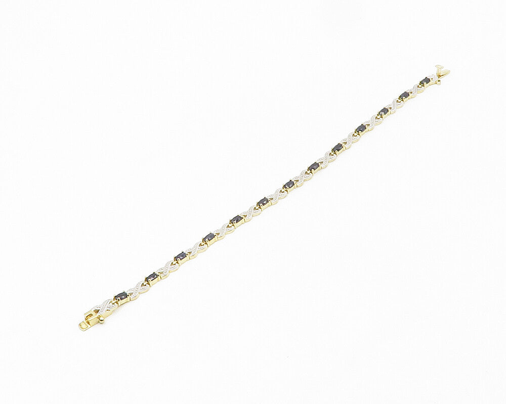 925 Sterling Silver  Sapphire Gold Plated Two Tone XO Chain Bracelet  BT7645
