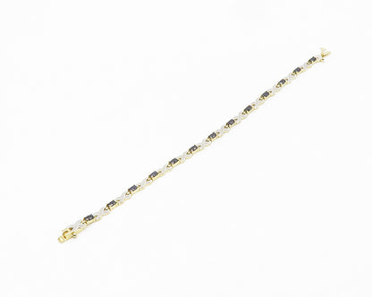 925 Sterling Silver  Sapphire Gold Plated Two Tone XO Chain Bracelet  BT7645
