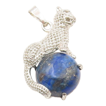 925 Sterling Silver  Vintage Tiger On Jasper Globe Scenery Pendant  PT20099