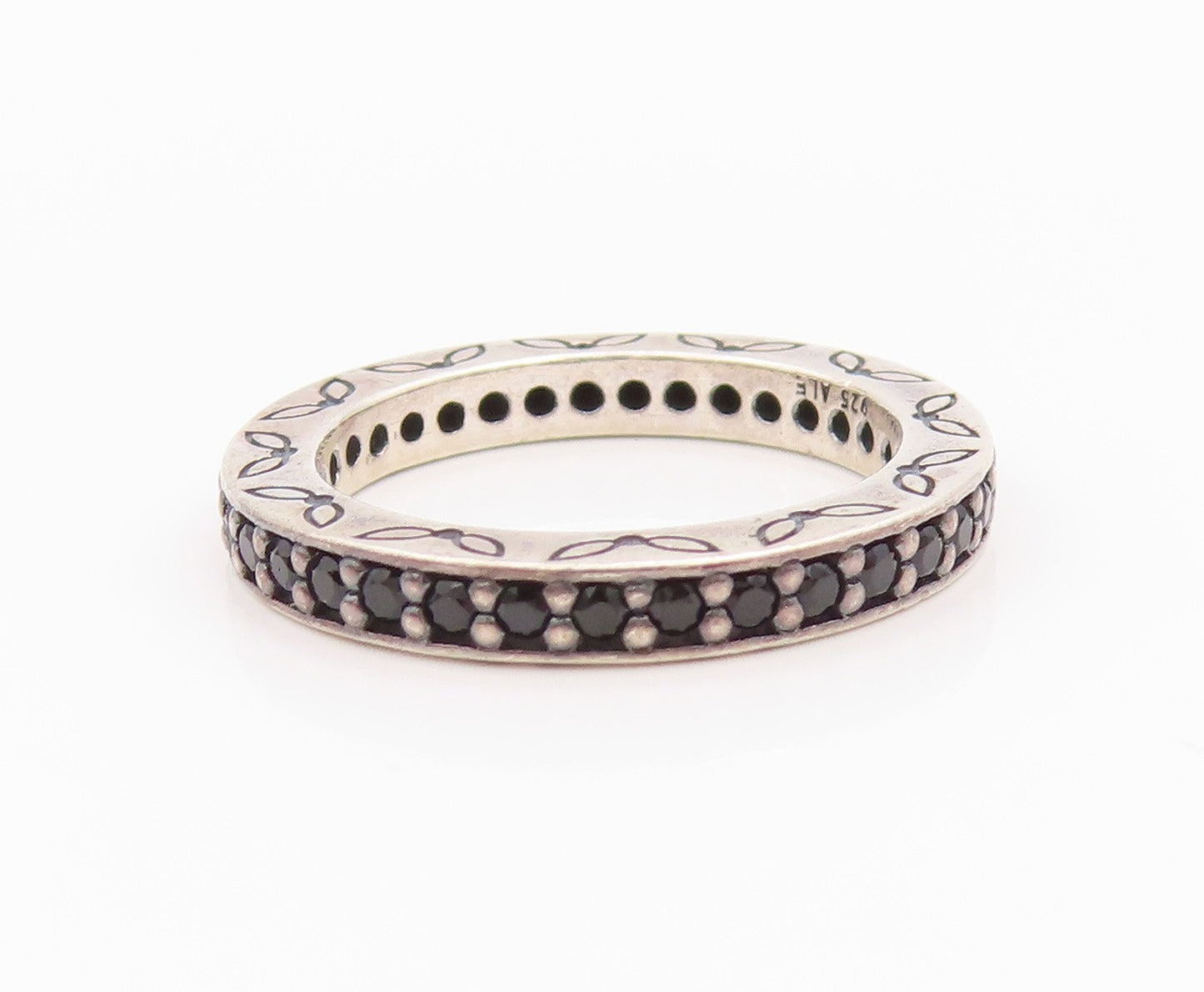 925 Sterling Silver Vintage Ring PANDORA Leaf Carved Spinel Band Sz 5.5  RG33113