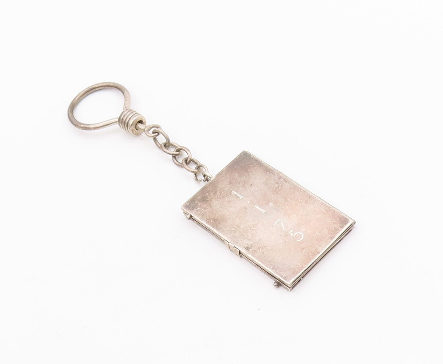 925 Sterling Silver Vintage Key Chain Rectangular Carved Photo Locket  TR3769