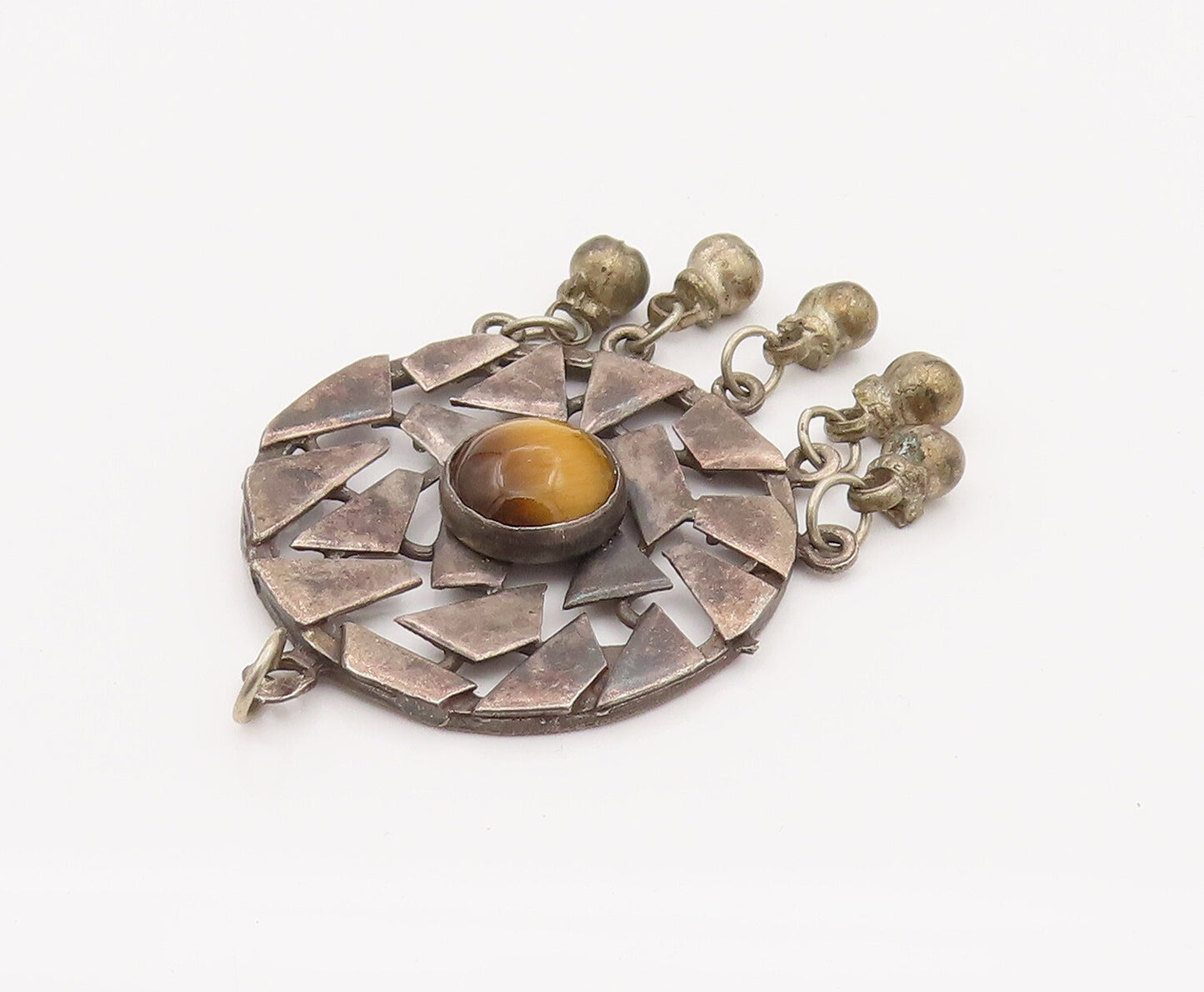 925 Sterling Silver Vintage Modernist Collage Pattern Tiger Eye Pendant  PT22159