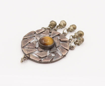 925 Sterling Silver Vintage Modernist Collage Pattern Tiger Eye Pendant  PT22159