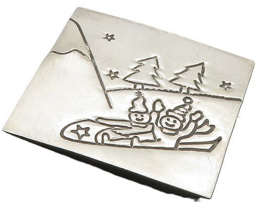 MEXICO 925 Sterling Silver  Vintage Christmas Sleigh Ride Brooch Pin  BP3489