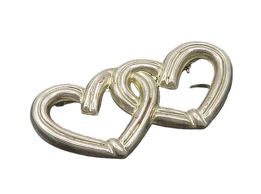 MEXICO 925 Sterling Silver  Vintage Double Open Love Hearts Brooch Pin  BP8313