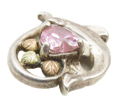 C.CO 925 Silver & 12K GOLD  Vintage Pink Topaz Dolphin Heart Pendant  PT7536