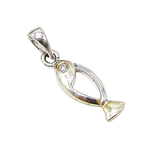 925 Sterling Silver  White Cubic Zirconia Fish Drop Pendant  PT1927