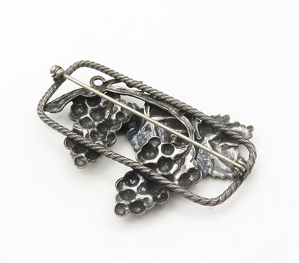 925 Sterling Silver  Vintage Oxidized Grape Bunches Motif Brooch Pin  BP5940
