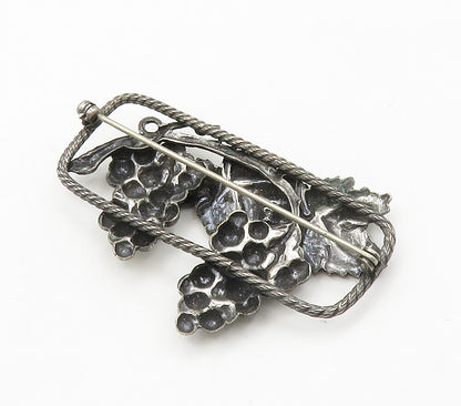 925 Sterling Silver  Vintage Oxidized Grape Bunches Motif Brooch Pin  BP5940