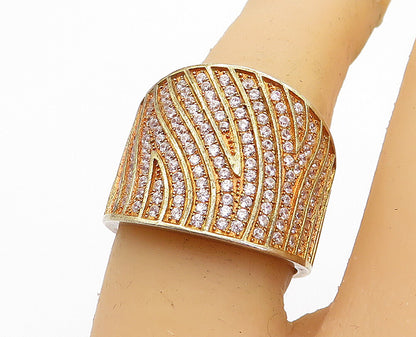 925 Sterling Silver  Topaz Gold Plated Swirl Tapered Band Ring Sz 7  RG4616