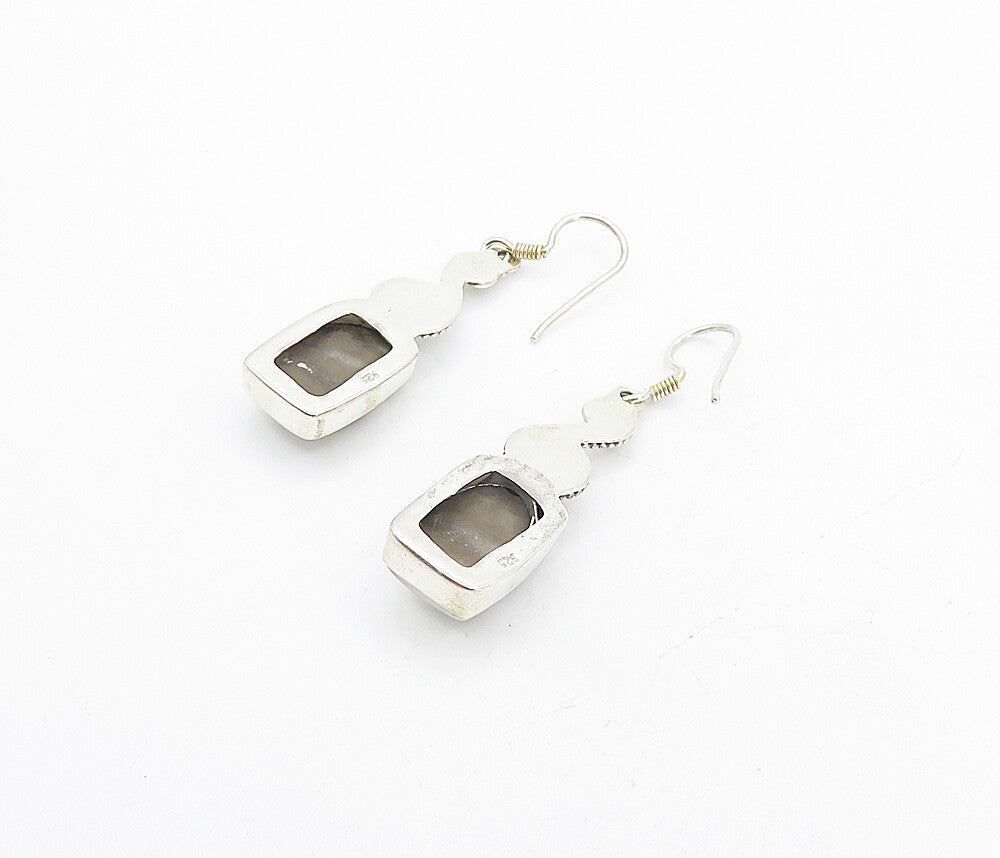 925 Sterling Silver  Vintage Cabochon Cut Agate Swirl Dangle Earrings  EG3470