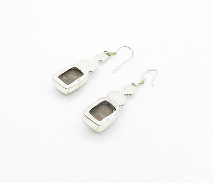 925 Sterling Silver  Vintage Cabochon Cut Agate Swirl Dangle Earrings  EG3470