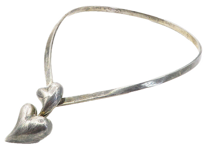 LOS BALLESTEROS 925 Silver  Vintage Oxidized Love Heart Collar Necklace NE1630