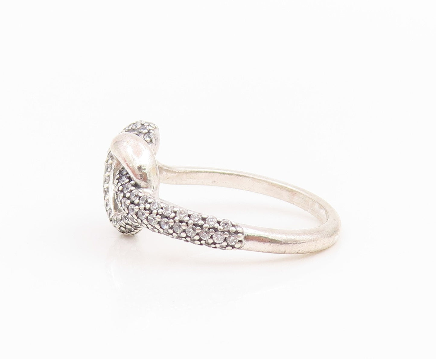 925 Sterling Silver Vintage Ring PANDORA CZ Knotted Love Heart Band Sz 6 RG35433
