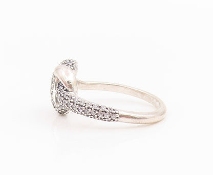 925 Sterling Silver Vintage Ring PANDORA CZ Knotted Love Heart Band Sz 6 RG35433