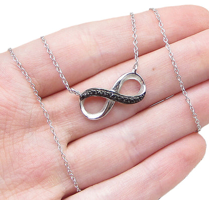925 Sterling Silver  Genuine Black Diamond Infinity Chain Necklace  PT1355