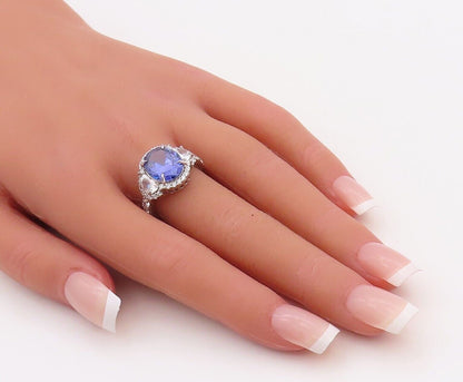 925 Sterling Silver Vintage Ring Designer Cutout Sapphire & Topaz  Sz 7  RG30043
