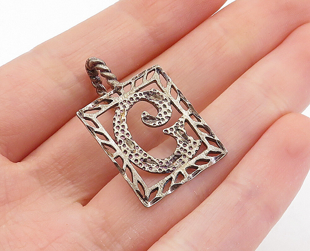 925 Sterling Silver  Vintage Dark Tone Diamond Cut G Initial Pendant  PT4780