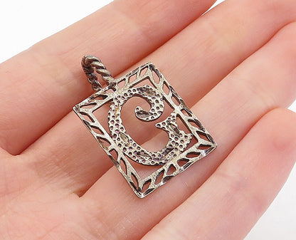 925 Sterling Silver  Vintage Dark Tone Diamond Cut G Initial Pendant  PT4780