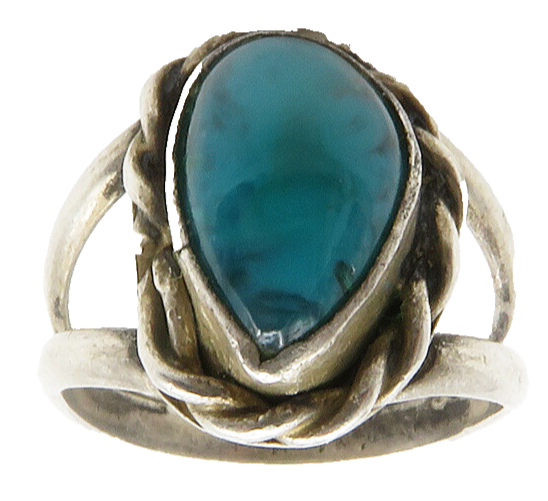 NAVAJO 925 Silver  Vintage Turquoise Twist Petite Band Ring Sz 4  RG12792