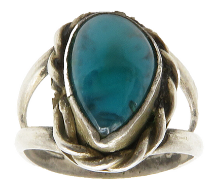 NAVAJO 925 Silver  Vintage Turquoise Twist Petite Band Ring Sz 4  RG12792