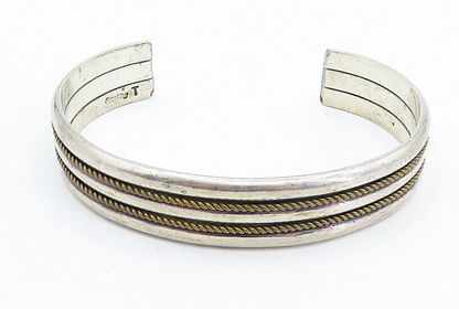 MARY THOMAS NAVAJO 925 Silver  Vintage Rope Twist Ribbed Cuff Bracelet  BT3197