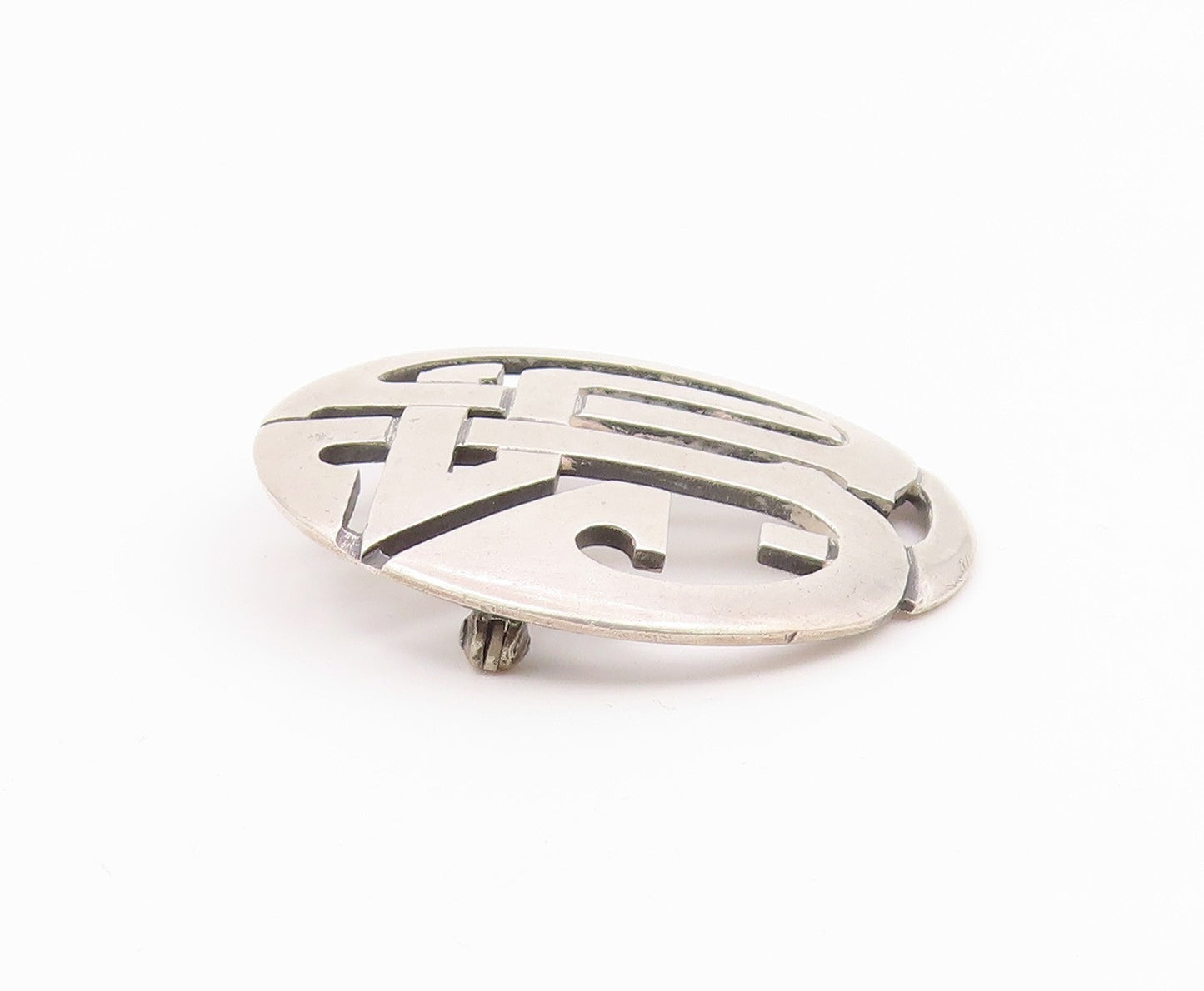 RAJ 925 Sterling Silver   Vintage Shiny Smooth Open Design Brooch Pin  BP6629