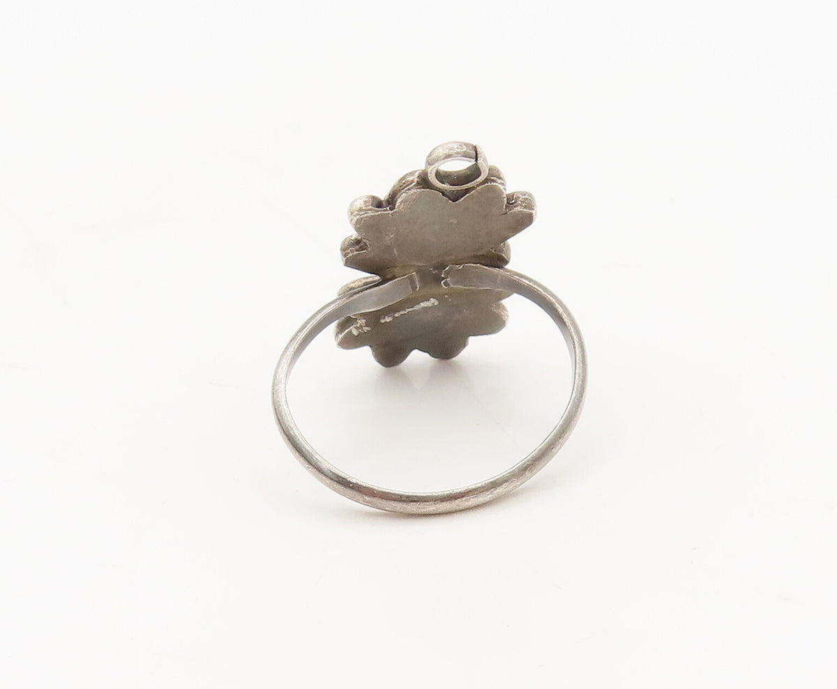 925 Silver Vintage Southwestern Turquoise Swirly Flowers Ring Sz 7 RG27237