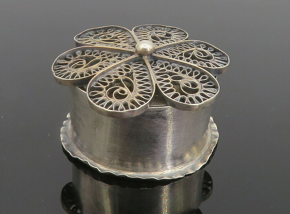 925 Sterling Silver  Vintage Antique Filigree Flower Pill Box (OPENS)  TR1281