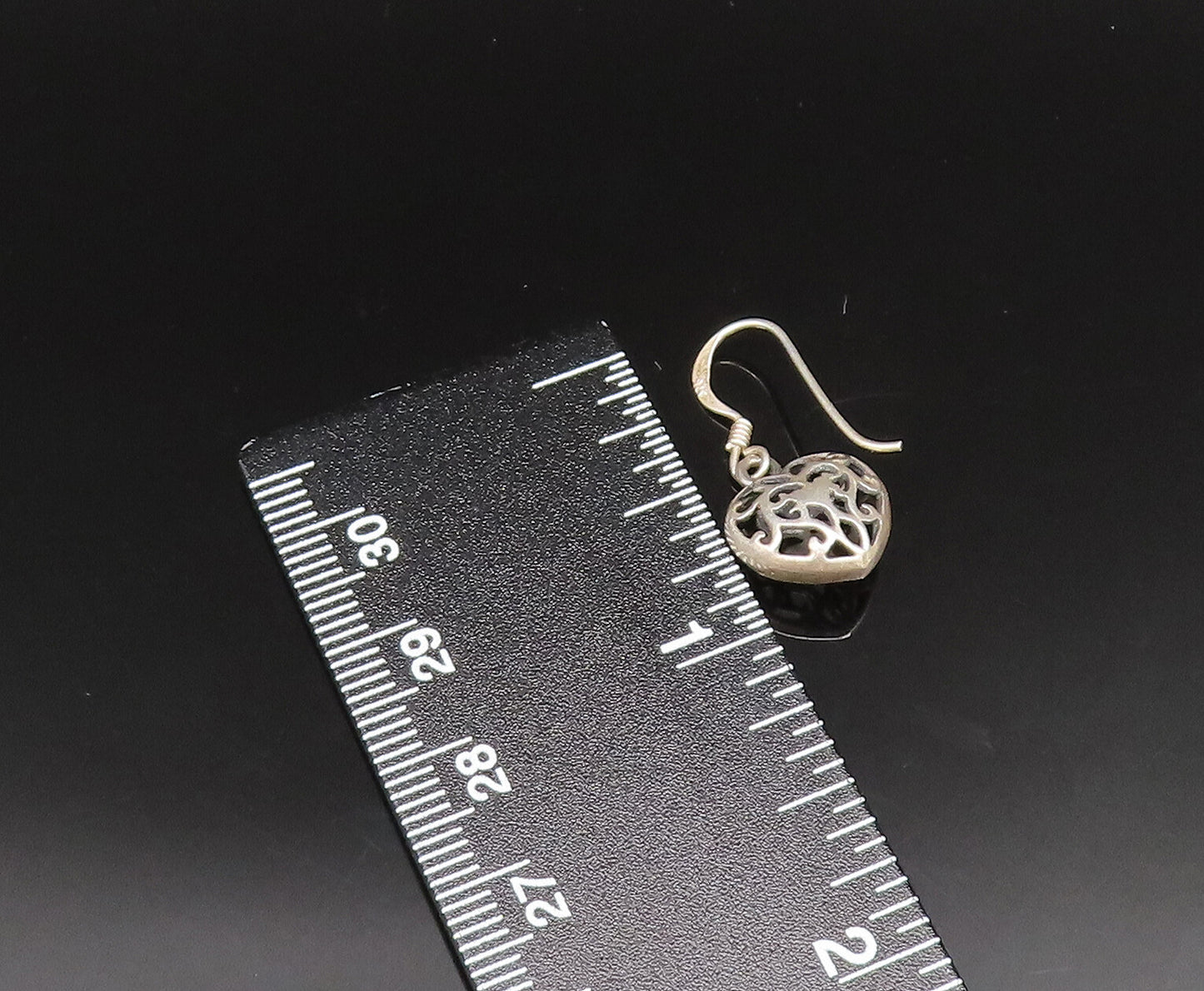 925 Sterling Silver  Vintage Open Scroll Love Heart Dangle Earrings  EG11704