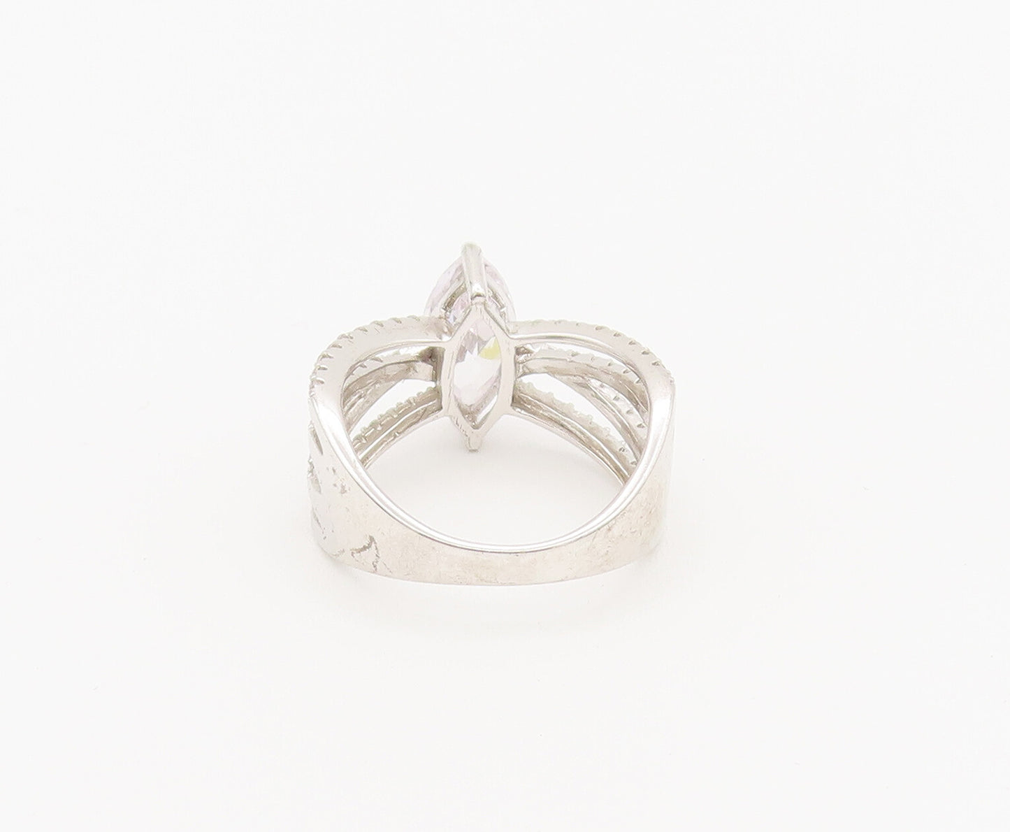 925 Sterling Silver Vintage Ring Marquis Cut Multi Split Band CZ Sz 7.5  RG27915