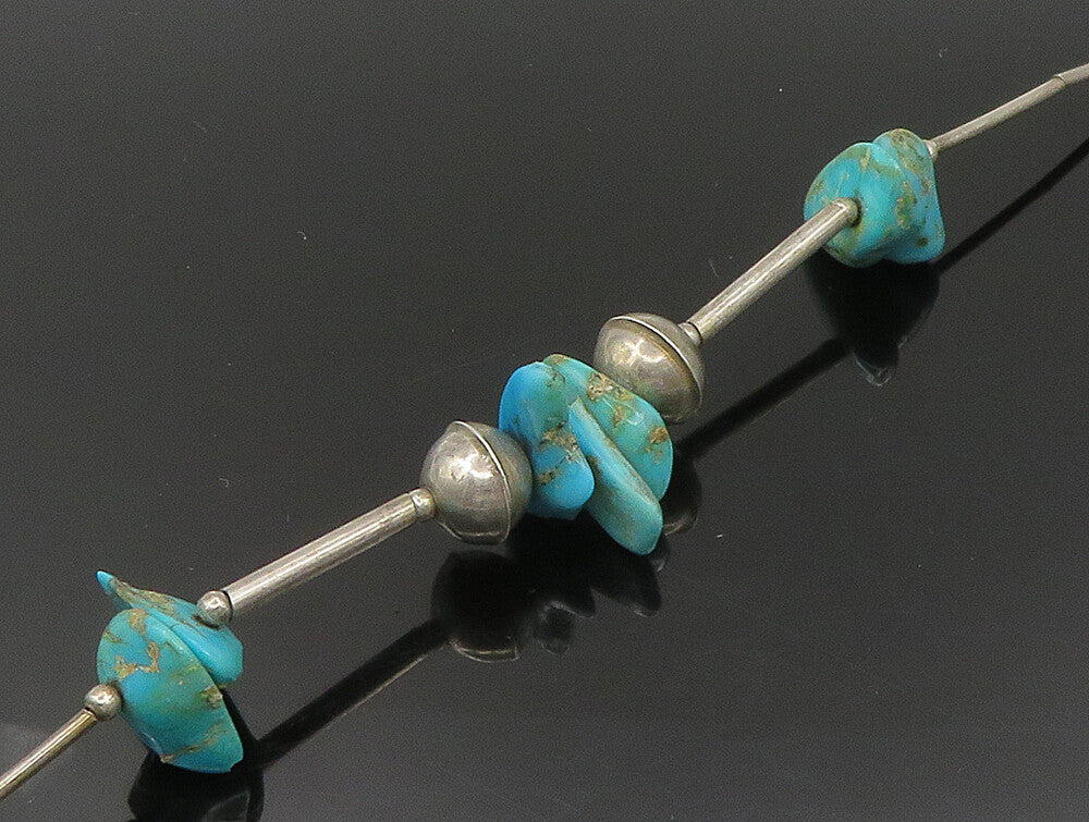 925 Sterling Silver  Vintage Bead Detail Turquoise Collar Necklace  NE3785