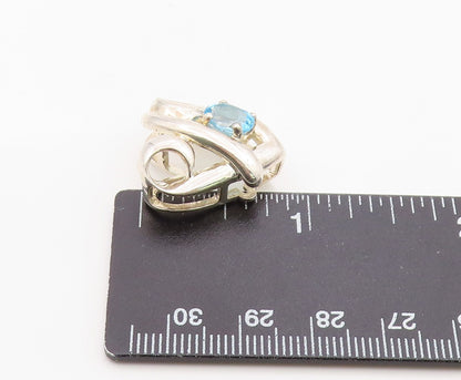 925 Sterling Silver Vintage Pendant Modernist Blue Topaz Love Heart  PT26329