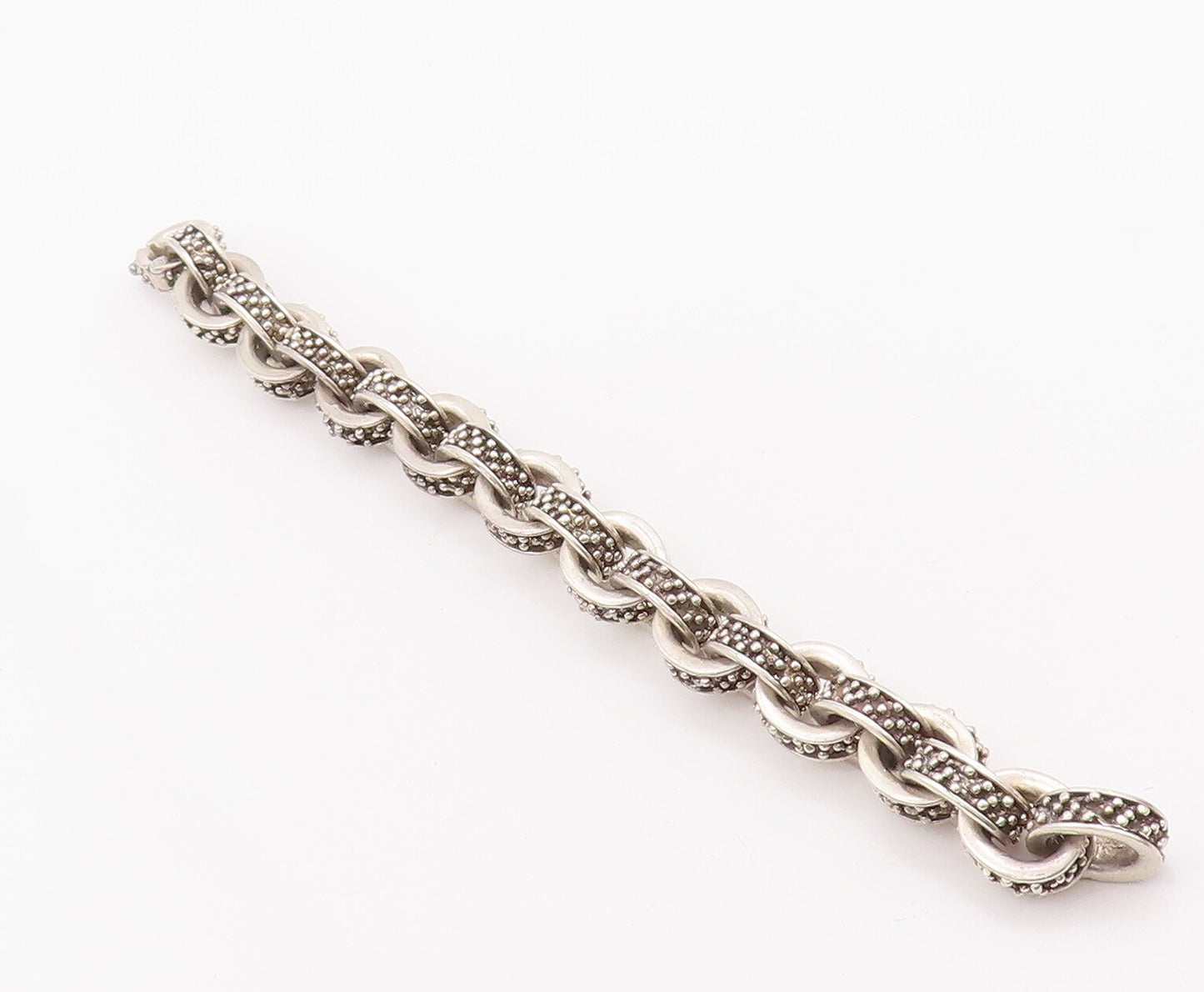 925 Sterling Silver Vintage Bracelet Solid Beads Carved Interlocked Ring BT10544