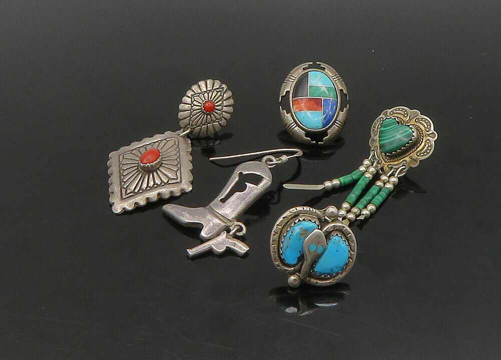 ZUNI NAVAJO 925 Silver  Vintage MultiStone Lot Single Earrings  EG11260