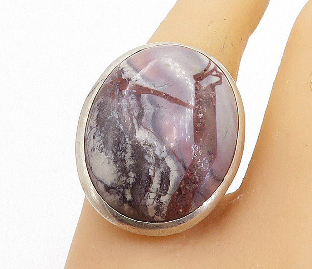 925 Sterling Silver  Cabochon Cut Agate Oval Cocktail Ring Sz 7.5  RG7773
