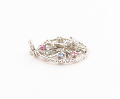 925 Sterling Silver Vintage Pendant Multi Gemstone Elegant Peacock Bird  PT25909