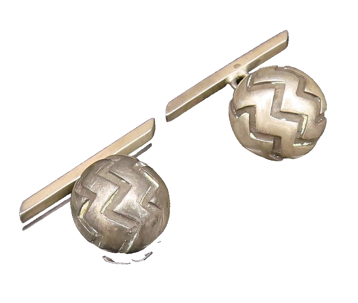 925 Sterling Silver  Vintage Carved Wavy Lines Dome Chain Cuff Links  TR3423