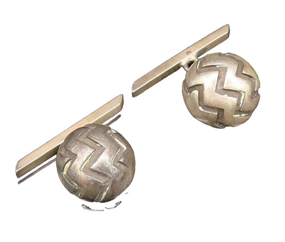 925 Sterling Silver  Vintage Carved Wavy Lines Dome Chain Cuff Links  TR3423