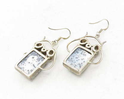 925 Sterling Silver  Vintage Dendrite Agate & Topaz Dangle Earrings  EG6359