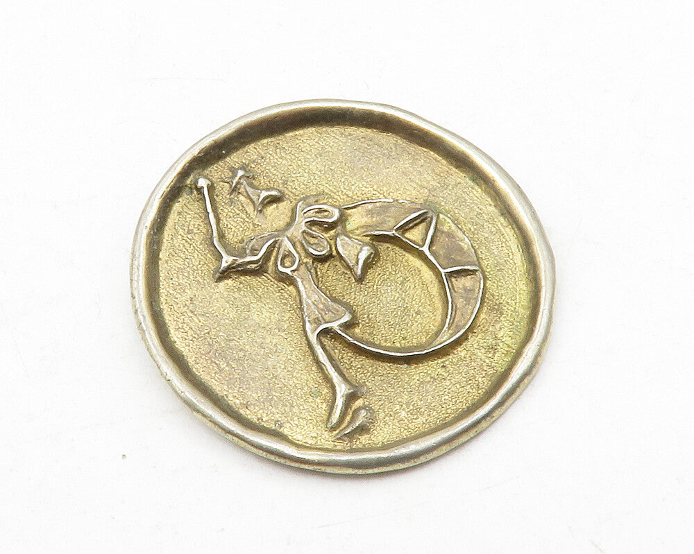 925 Sterling Silver  Vintage Horn Instrument Etched Treble Clef Pendant PT9720