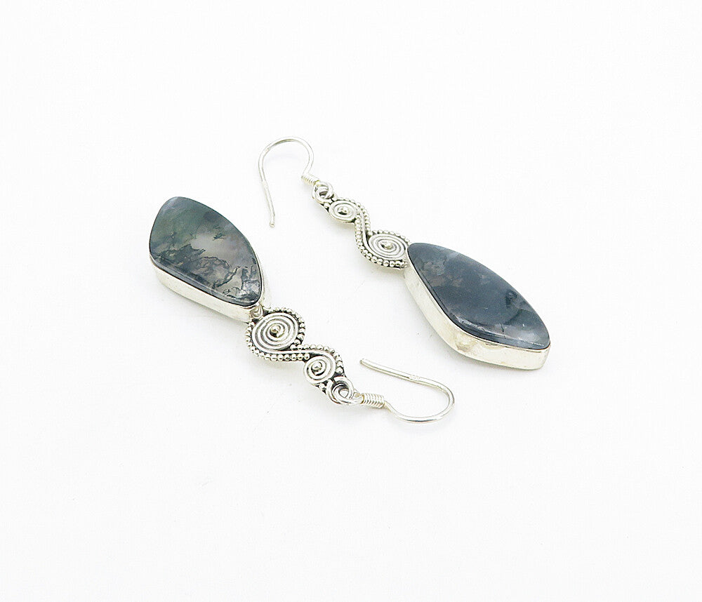 925 Sterling Silver  Vintage Quartz Shiny Spiral Swirl Drop Earrings  EG3628