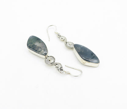 925 Sterling Silver  Vintage Quartz Shiny Spiral Swirl Drop Earrings  EG3628