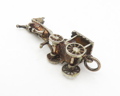 925 Sterling Silver  Vintage Petite Dark Tone Horse & Carriage Pendant  PT8527