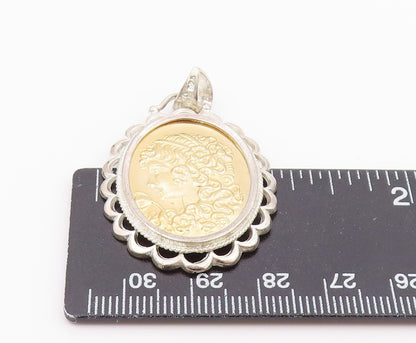 925 Sterling Silver Vintage Pendant Two Tone Scalloped Lady Cameo Charm  PT26445