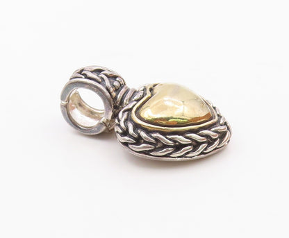 925 Sterling Silver  Vintage Shiny Two Tone Love Heart Cutout Pendant  PT16995
