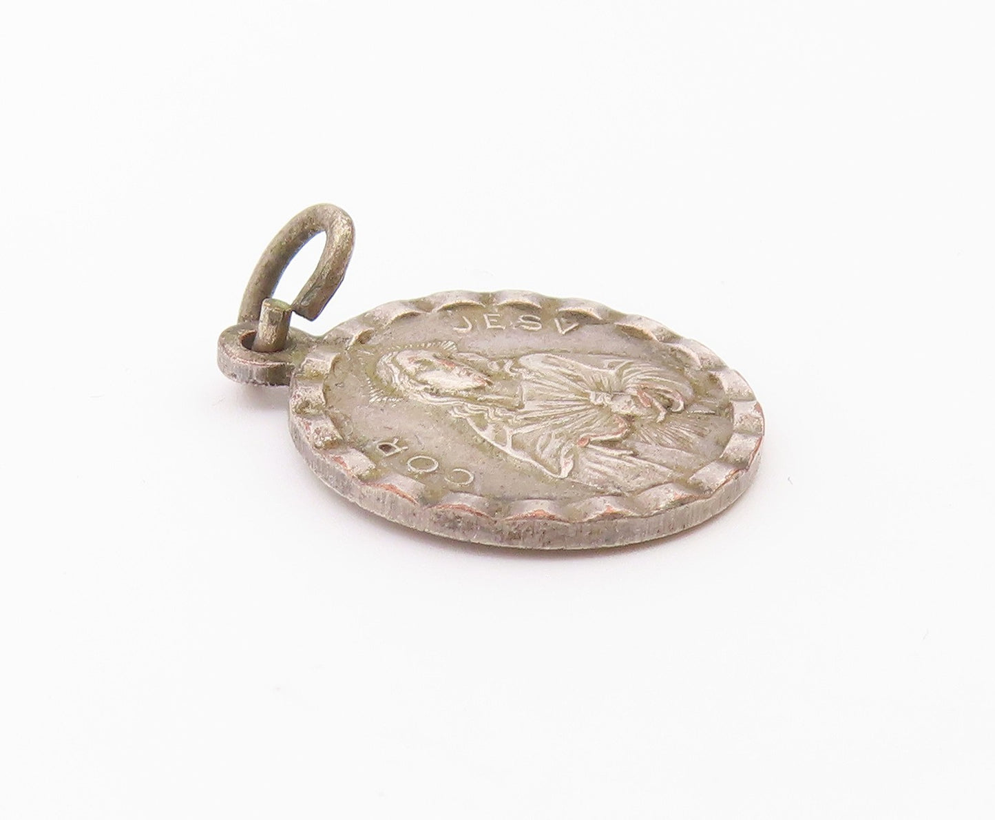 925 Sterling Silver  Vintage Petite Round Religious Figures Pendant  PT17150