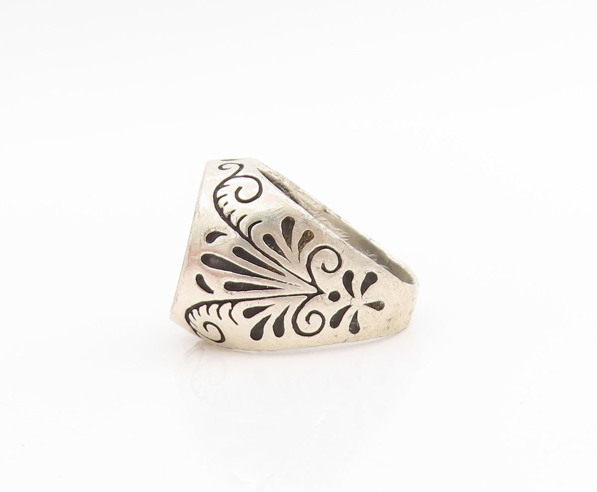 925 Sterling Silver Vintage Ring Star Of David Floral Signet Band Sz 8.5 RG33838