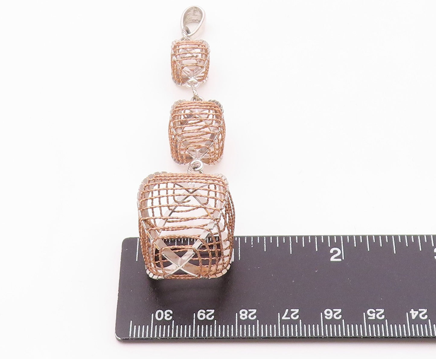 925 Sterling Silver  Shiny Two Tone Graduated Cage Drop Pendant  PT14516